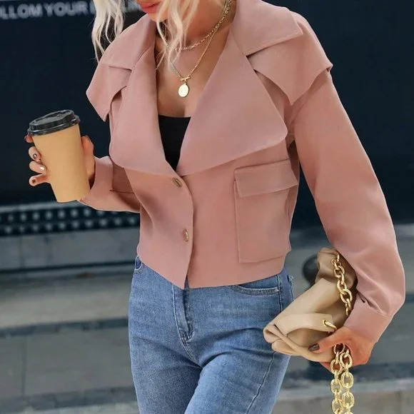 Pink button down  lapel neck jacket casual - Picture 6 of 7